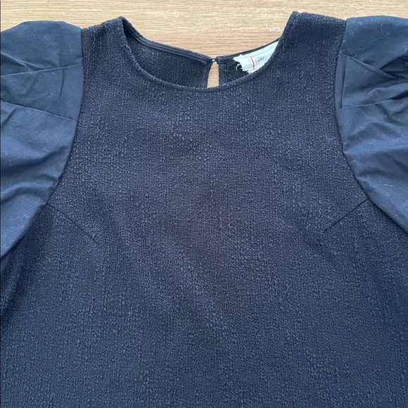 By Anthropologie Women's Black Mixed Media Puff Sleeve Textured Blouse Medium - Picture 5 of 10